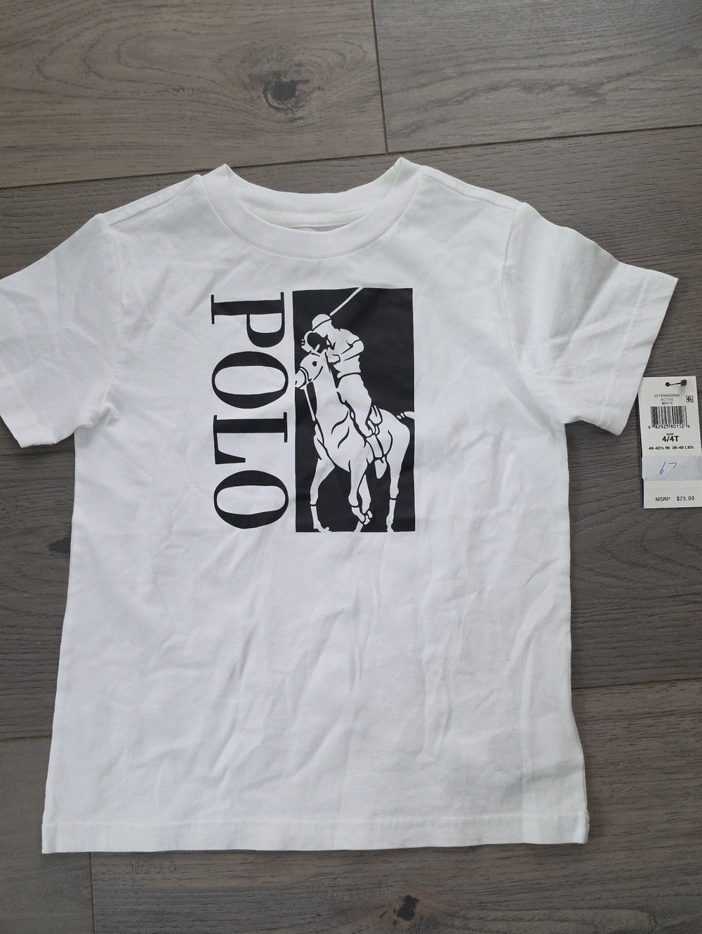 4t Polo by Ralph Lauren White Tee with Black Polo Player Graphic